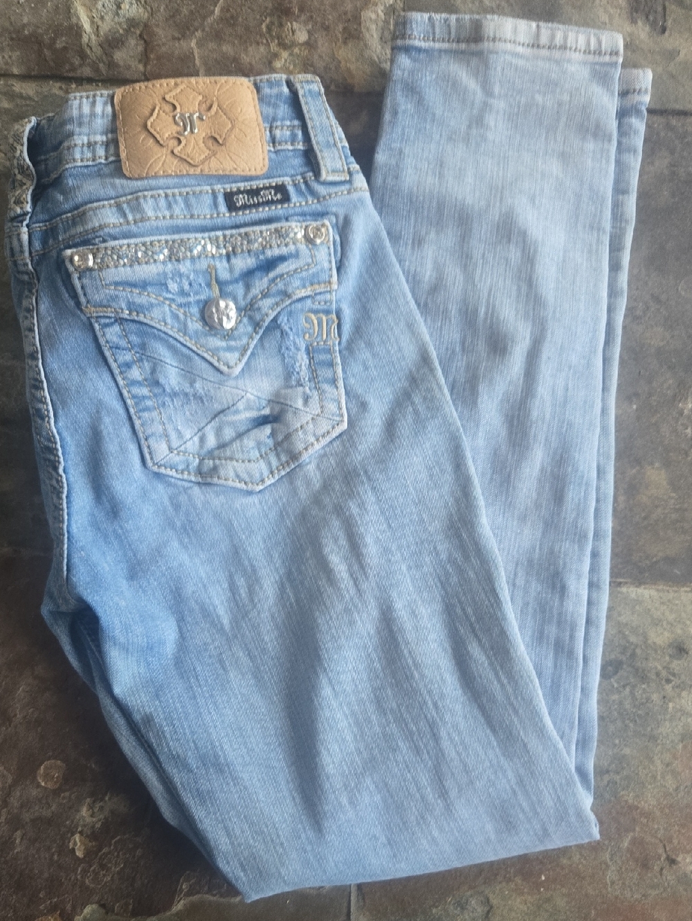 Miss Me Light Blue Skinny Jeans with Rhinestone Pocket